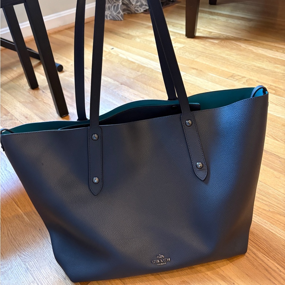 Coach Navy Blue Pebbled Leather Tote Bag